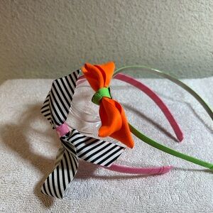 Striped and Orange Bow Kids Headband Set